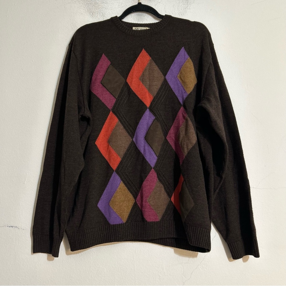 Vintage Merino Wool Diamond Argyle Multicolor Sweater Preppy Academia Indie